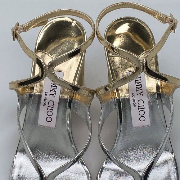 Jimmy Choo Azie 85MM Metallic Leather Sandals size 37 - Picture 10 of 13